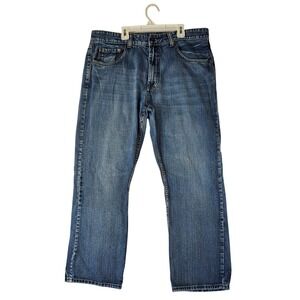 Flypaper Mens Bootcut Jeans Medium Wash Denim Blue 36x30 Distressed Pocket